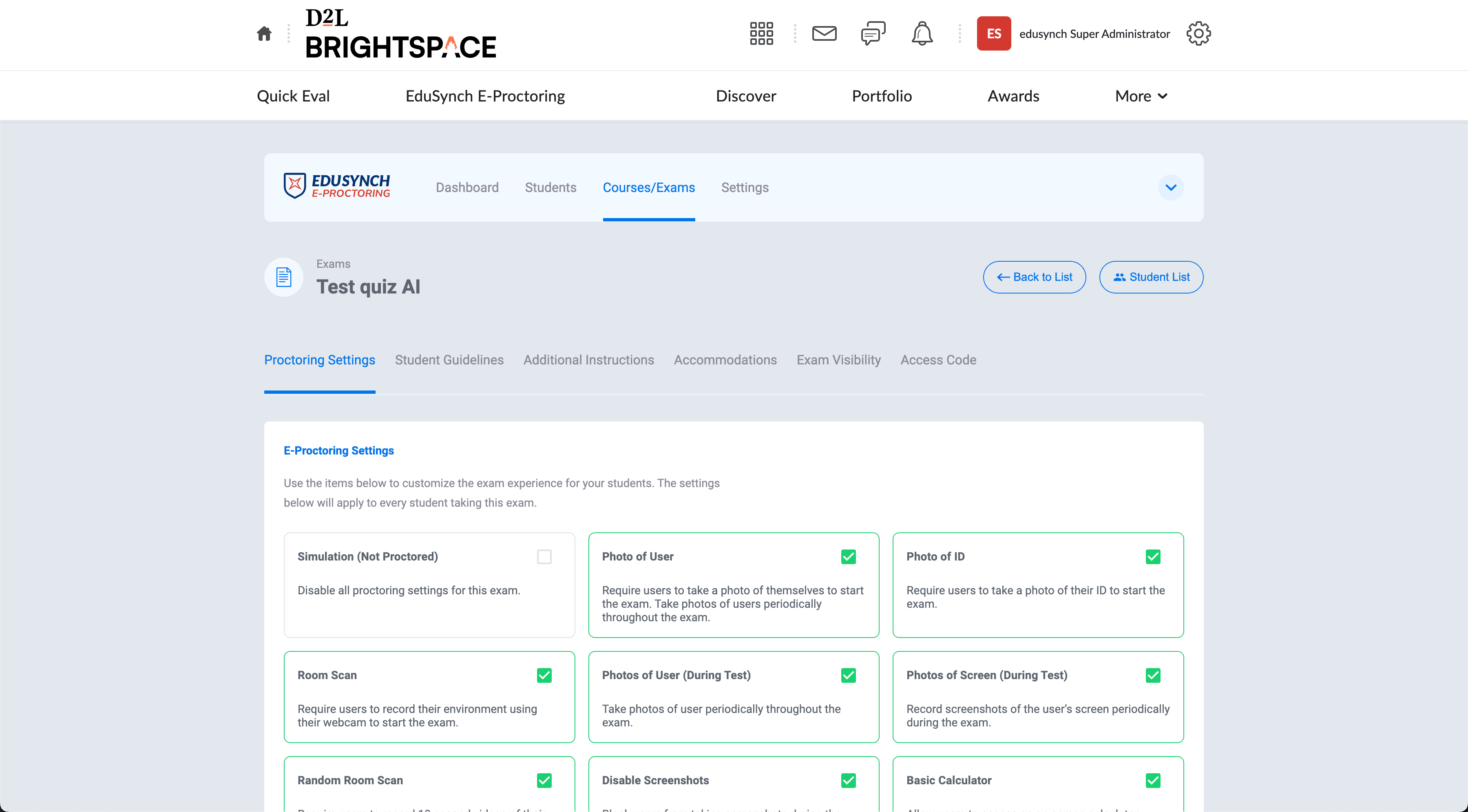 E-Proctoring Configuration on Brightspace